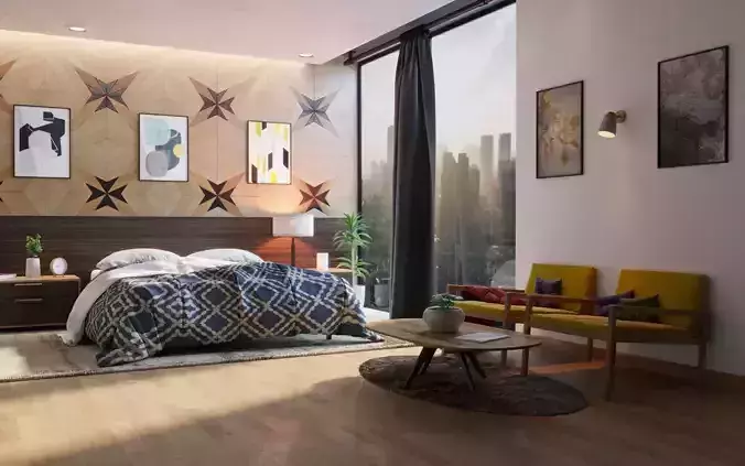 Realistic Modern Bedroom 