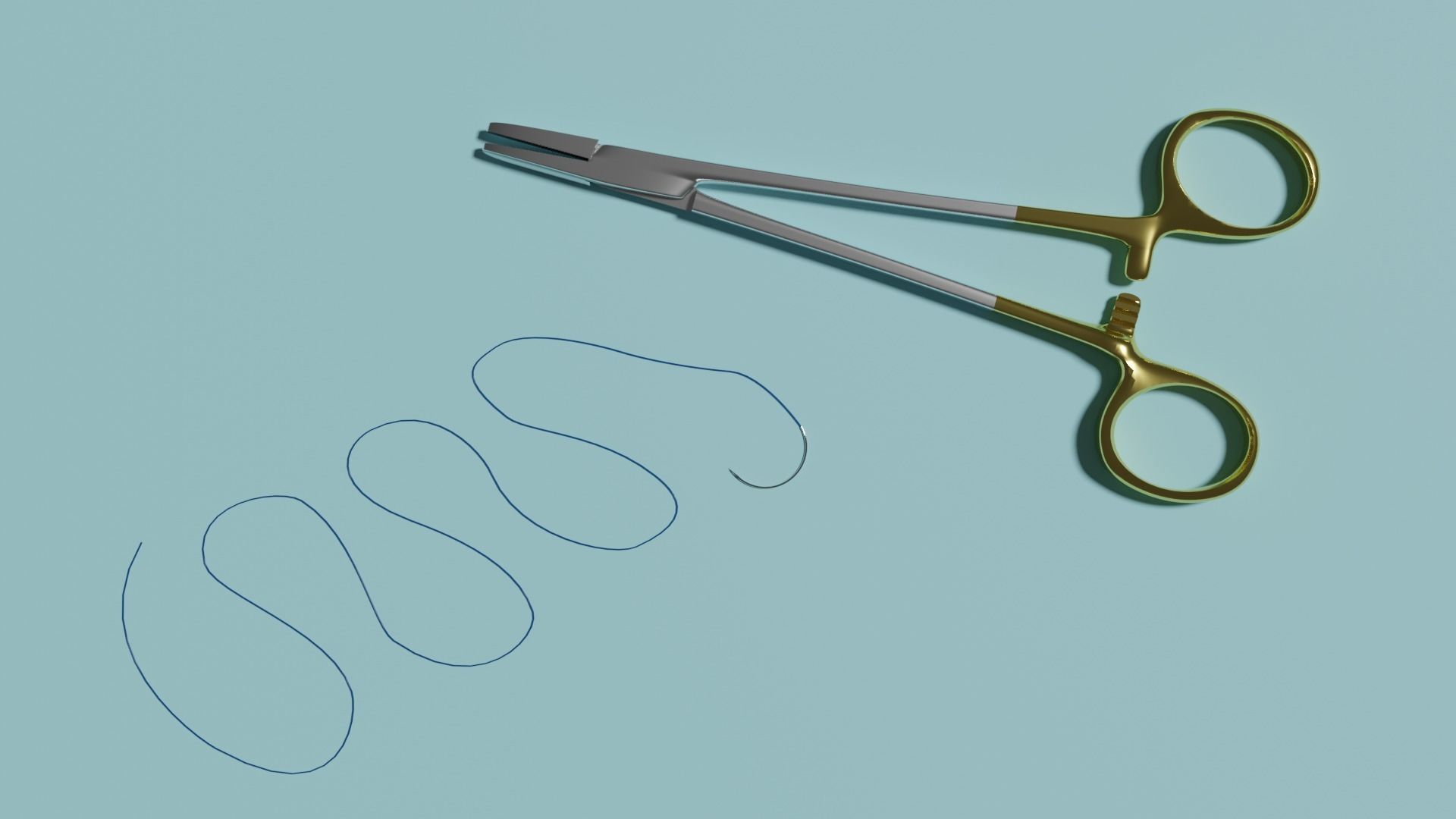 Suture forceps and needles with sutures 3D model_1