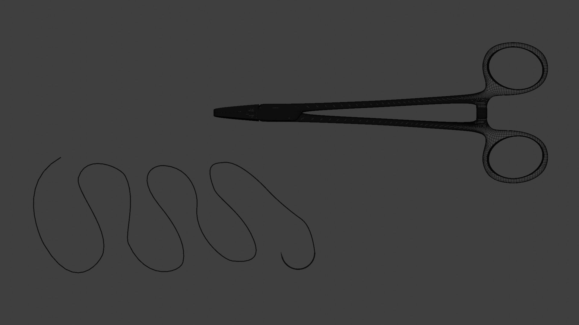 Suture forceps and needles with sutures 3D model_5