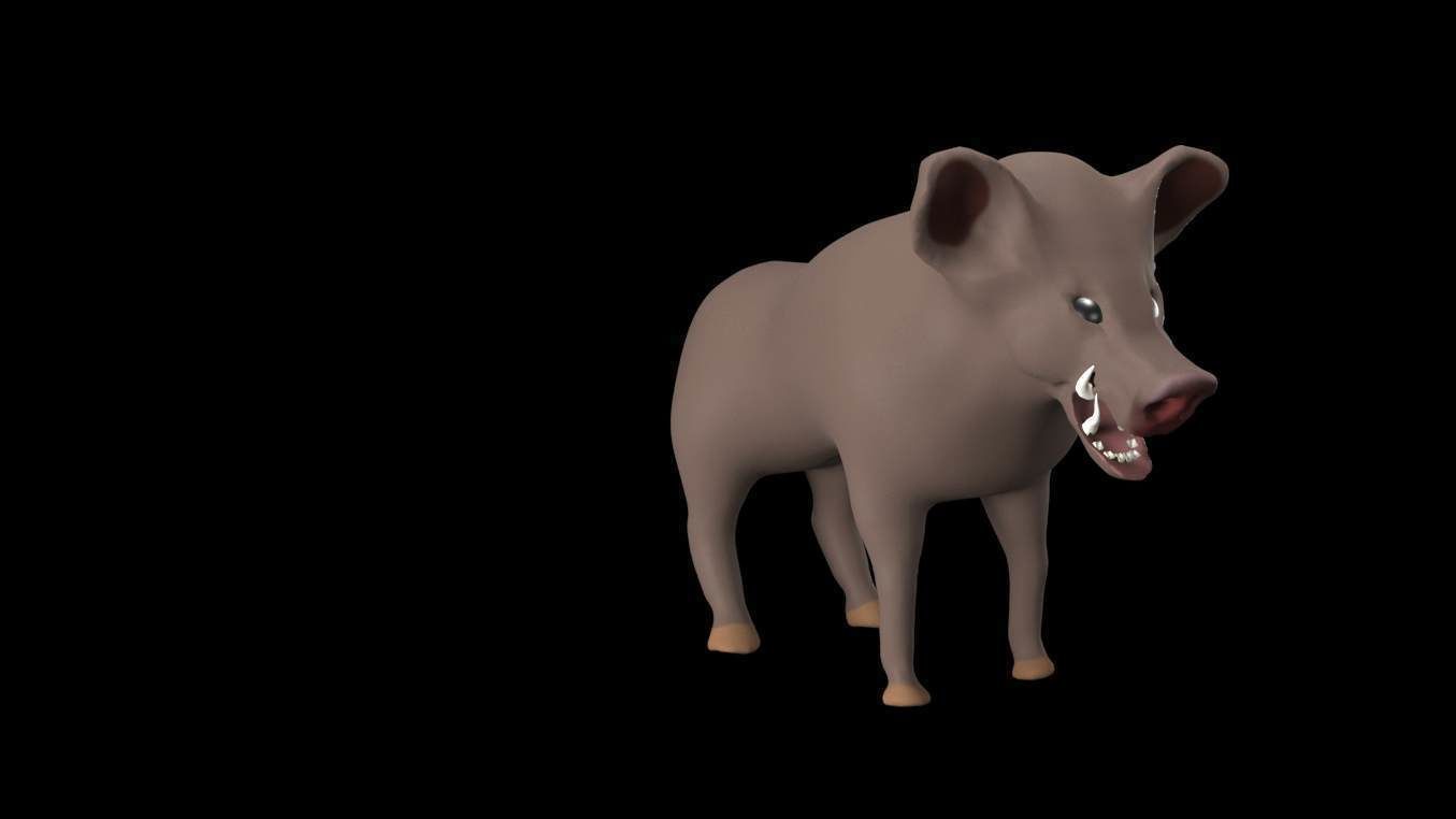wild boar with big fangs 3D model_2