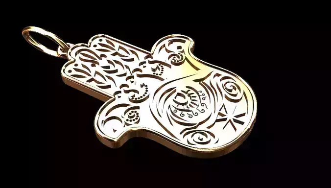 pendant hamsa in gold 3D model