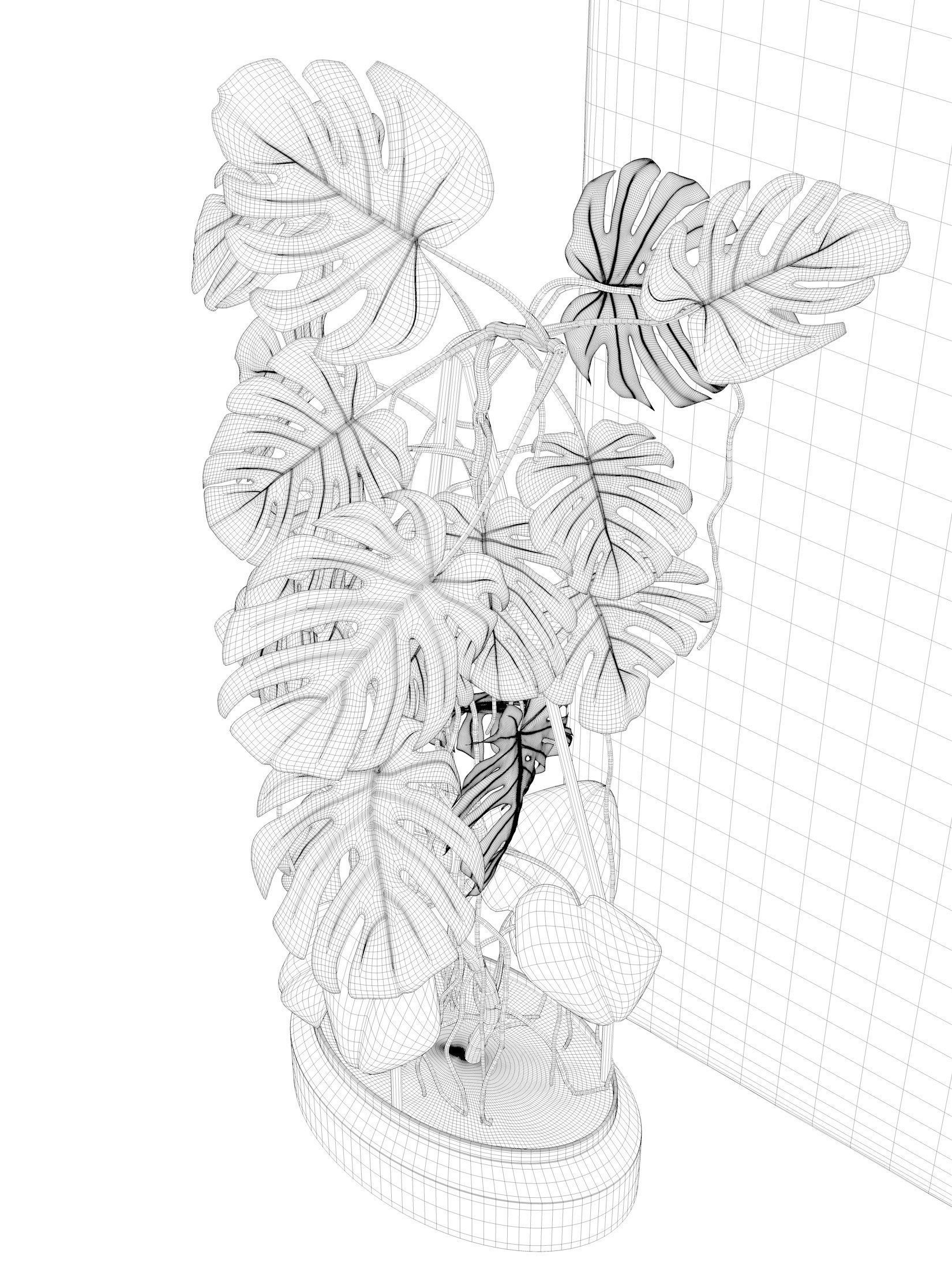 Monstera in Pot 3 3D model_4