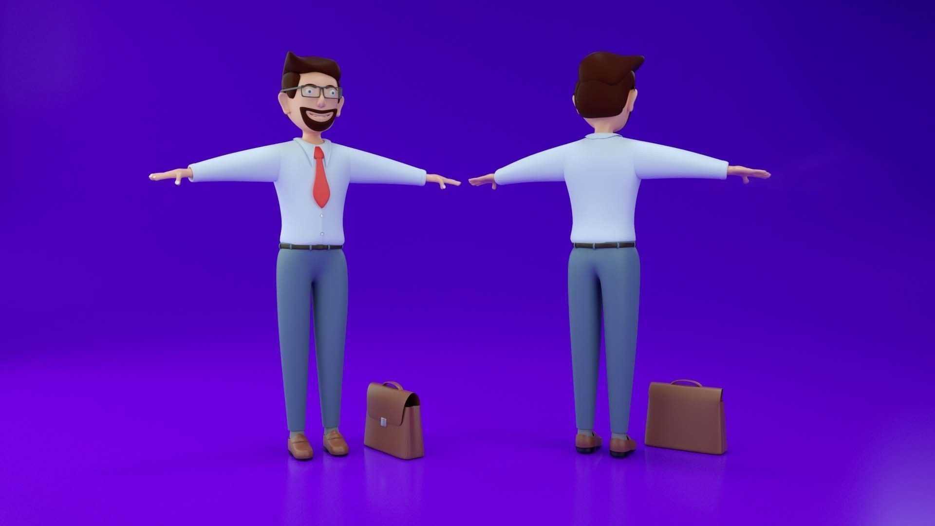 Businessman Cartoon Character Illustration 3D model_1
