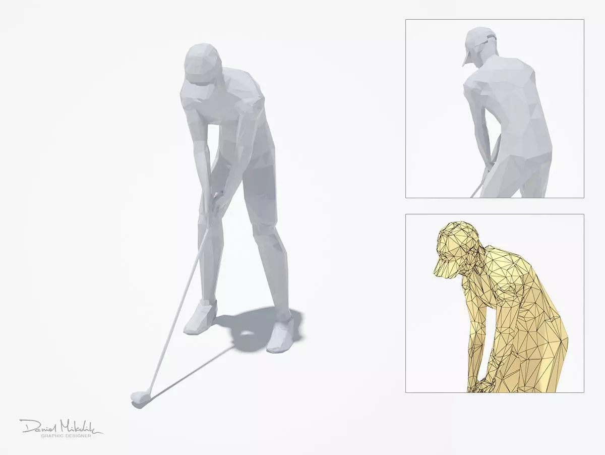 Golf Pose Sport Character Low-poly 3D model_0