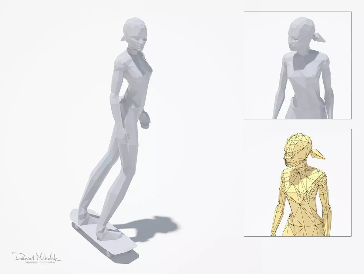 Woman Skate Sport Pose Low-poly 3D model