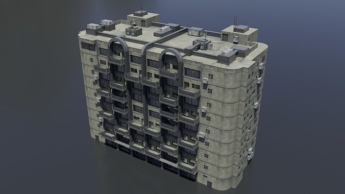 Apartment block with balcony dirty Low-poly 3D model