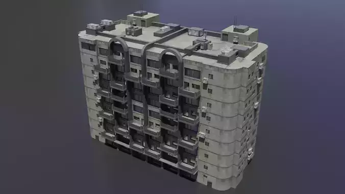 Apartment block with balcony dirty Low-poly 3D model