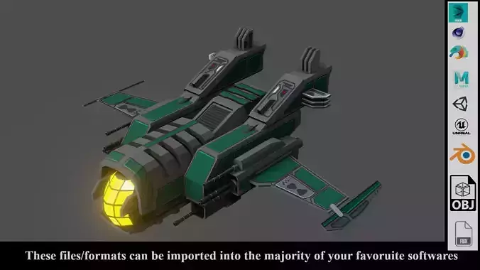 Sci-Fi  Fighter Ship v3 -  Low Poly - Game ready - PBR