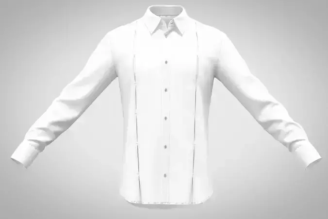 WHITE STAND COLLAR BOX PLEAT SHIRT WITH FULL SLEEVE