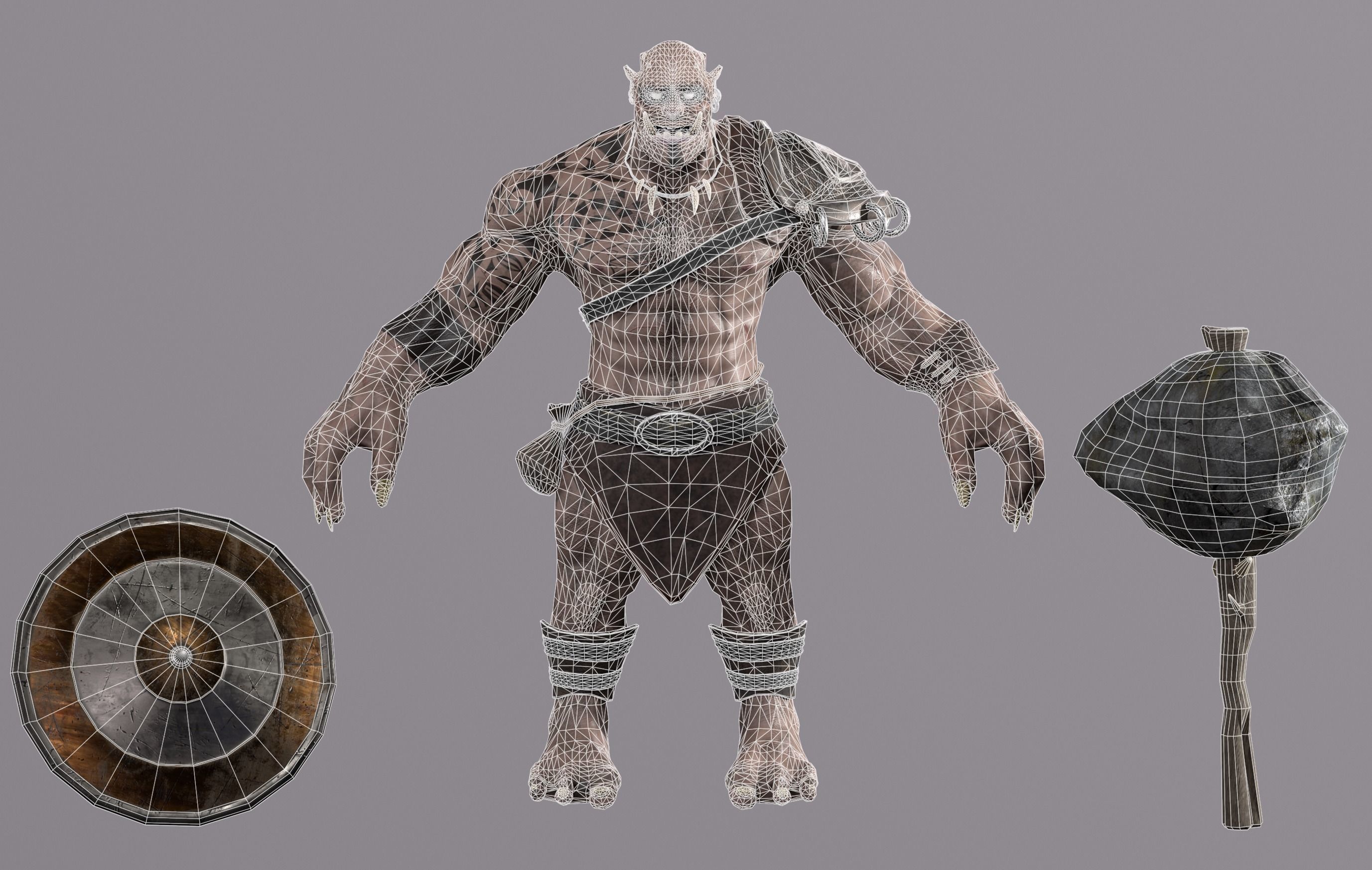 Orc fantasy Game ready Character Low-poly 3D model_7
