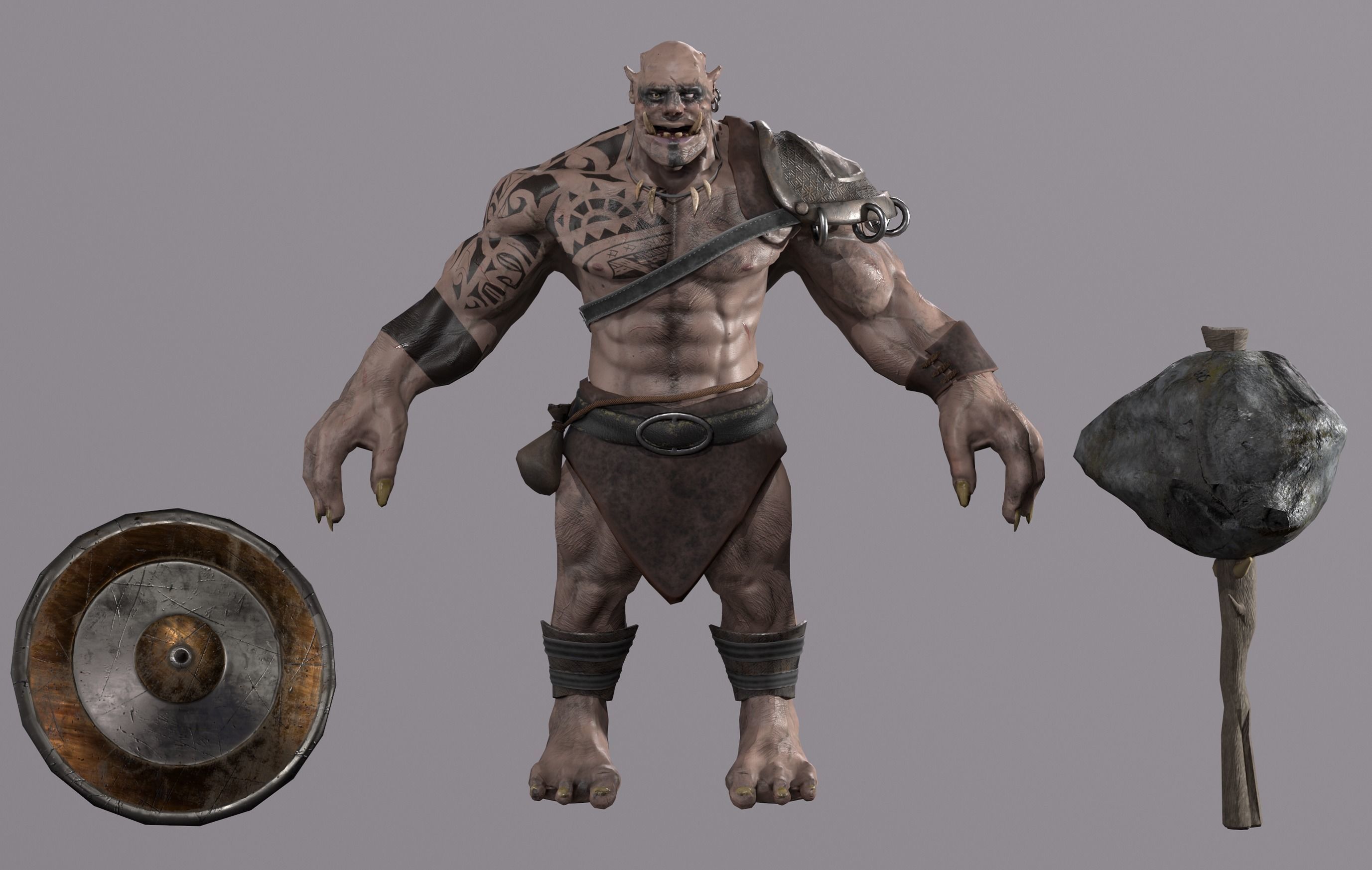 Orc fantasy Game ready Character Low-poly 3D model_8