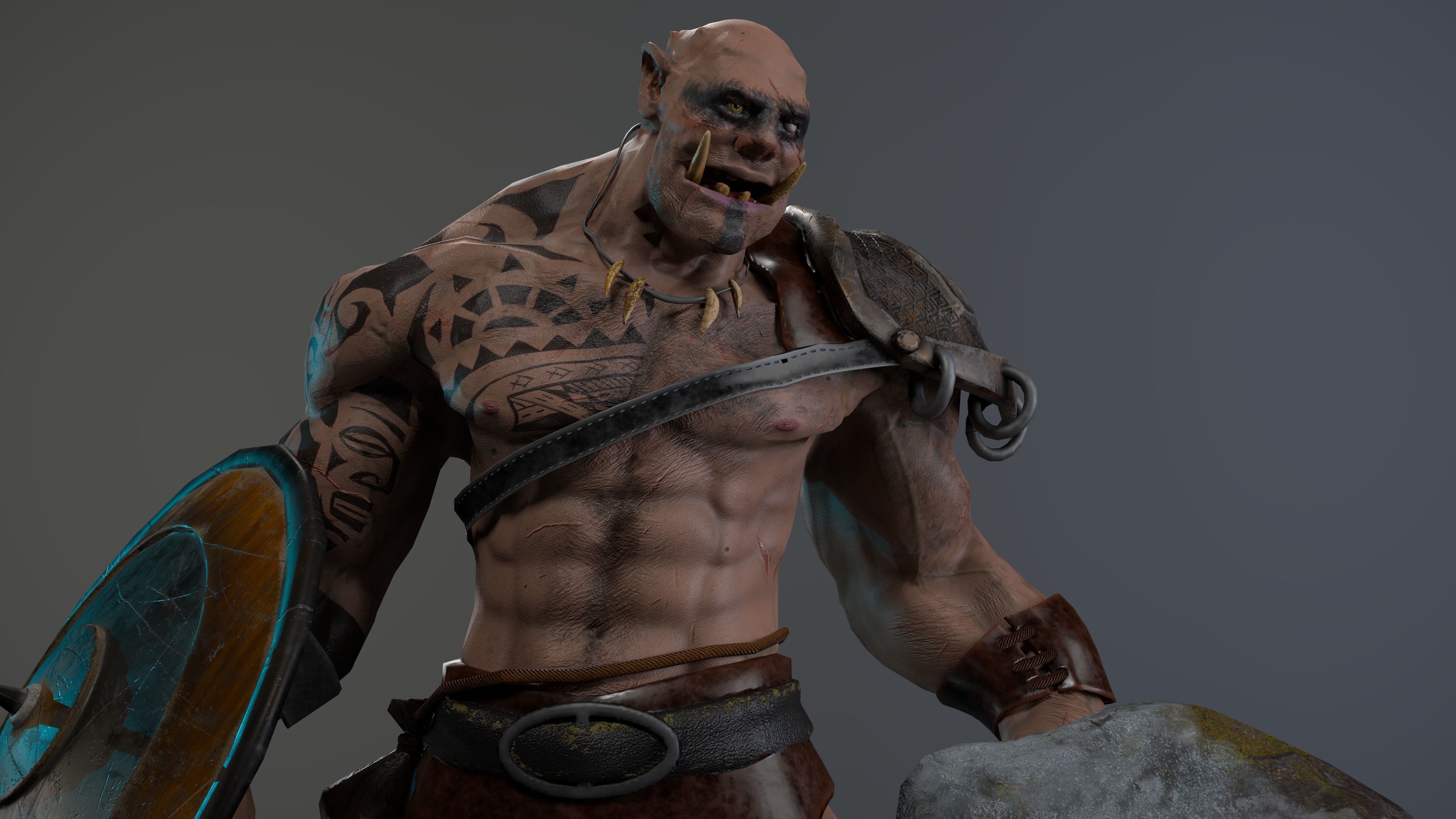 Orc fantasy Game ready Character Low-poly 3D model_4