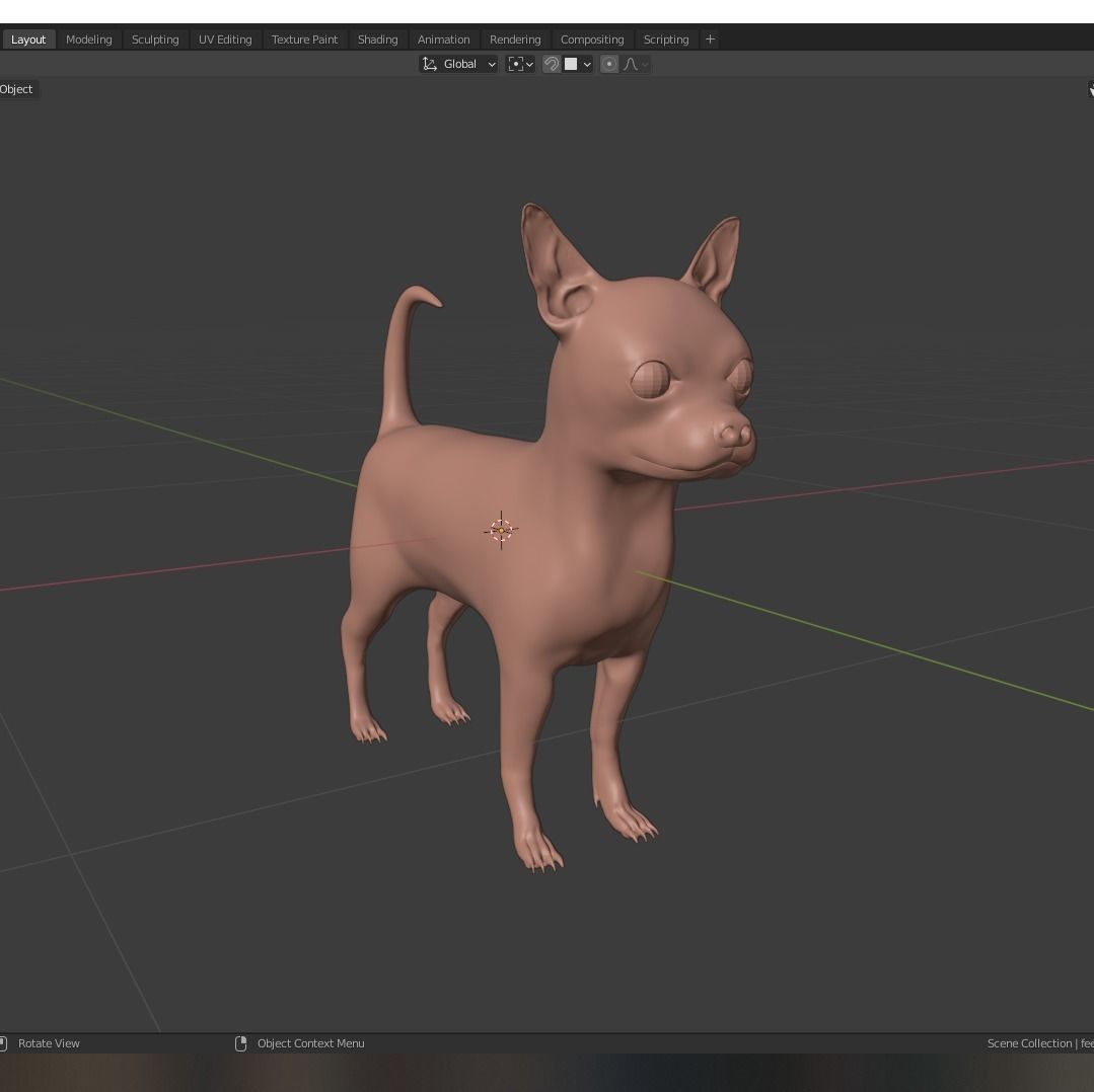 Small dog animal high poly first sculpt 3D model_1