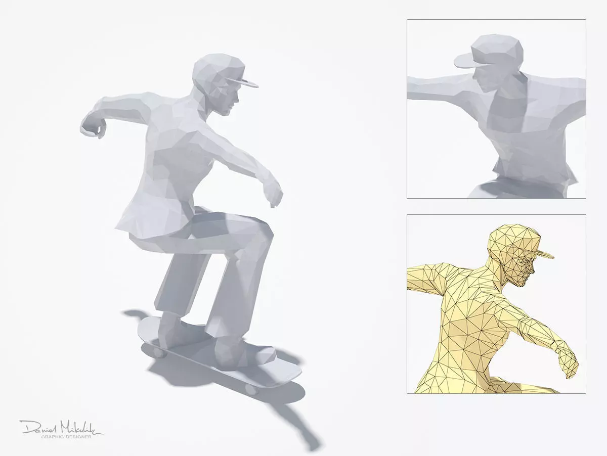 Skater Man Sport Pose  Low-poly 3D model_0