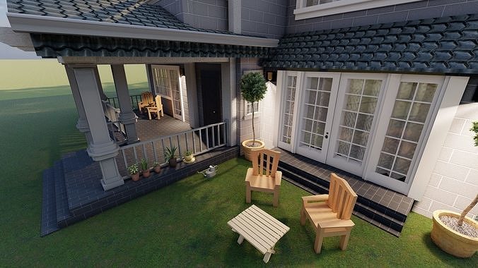 Exterior Country House With Beautiful Nature 3D model 6