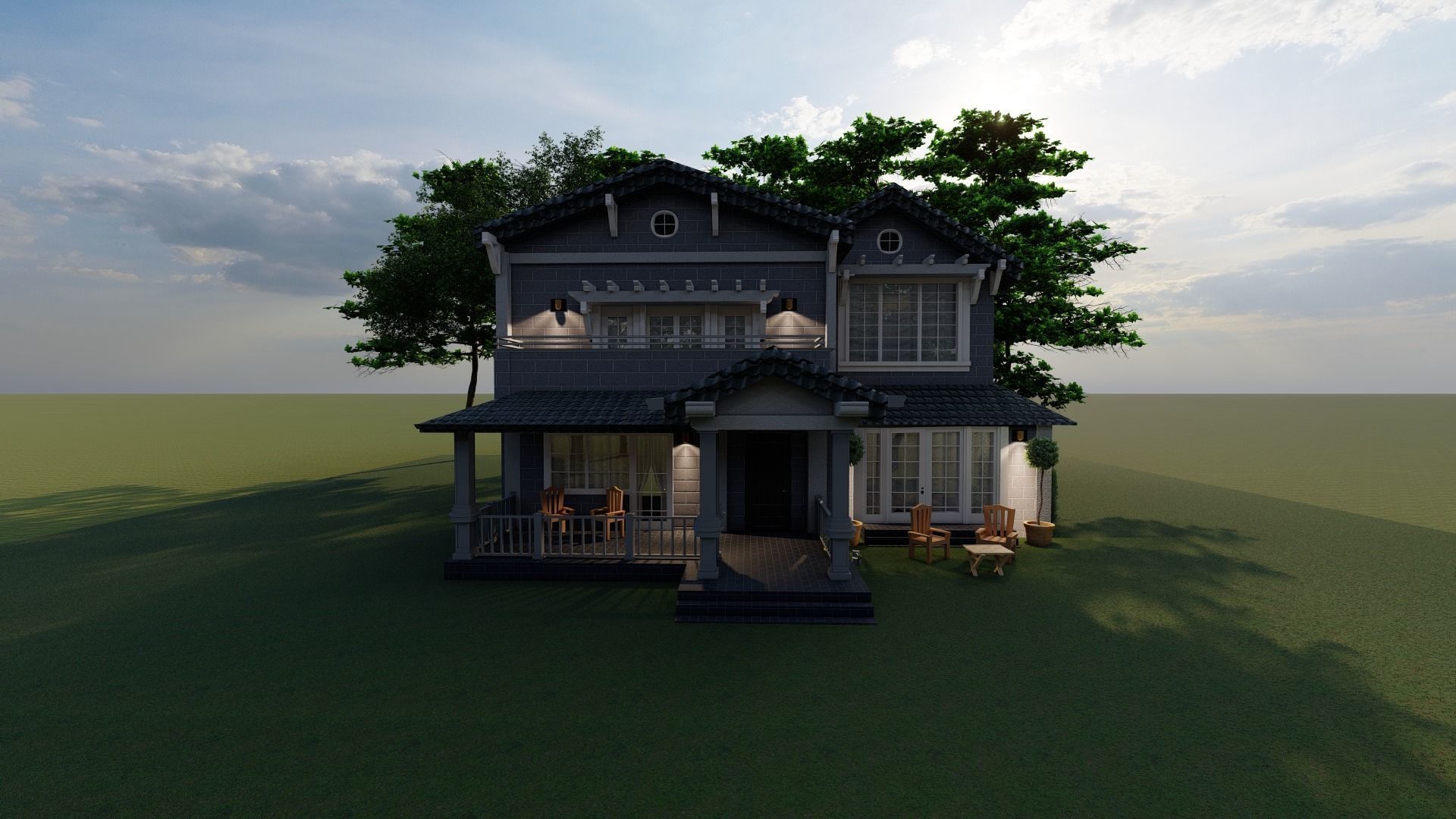 Exterior Country House With Beautiful Nature 3D model_2
