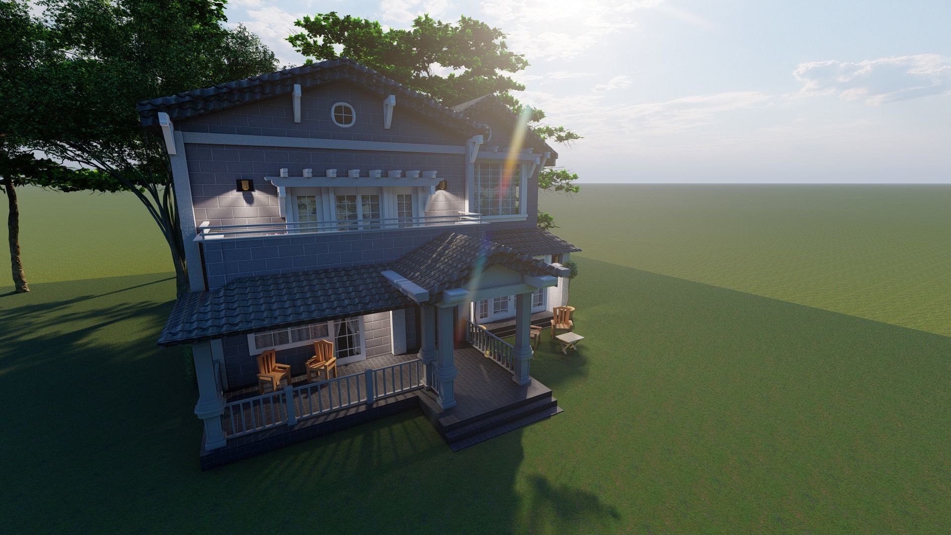 Exterior Country House With Beautiful Nature 3D model_6