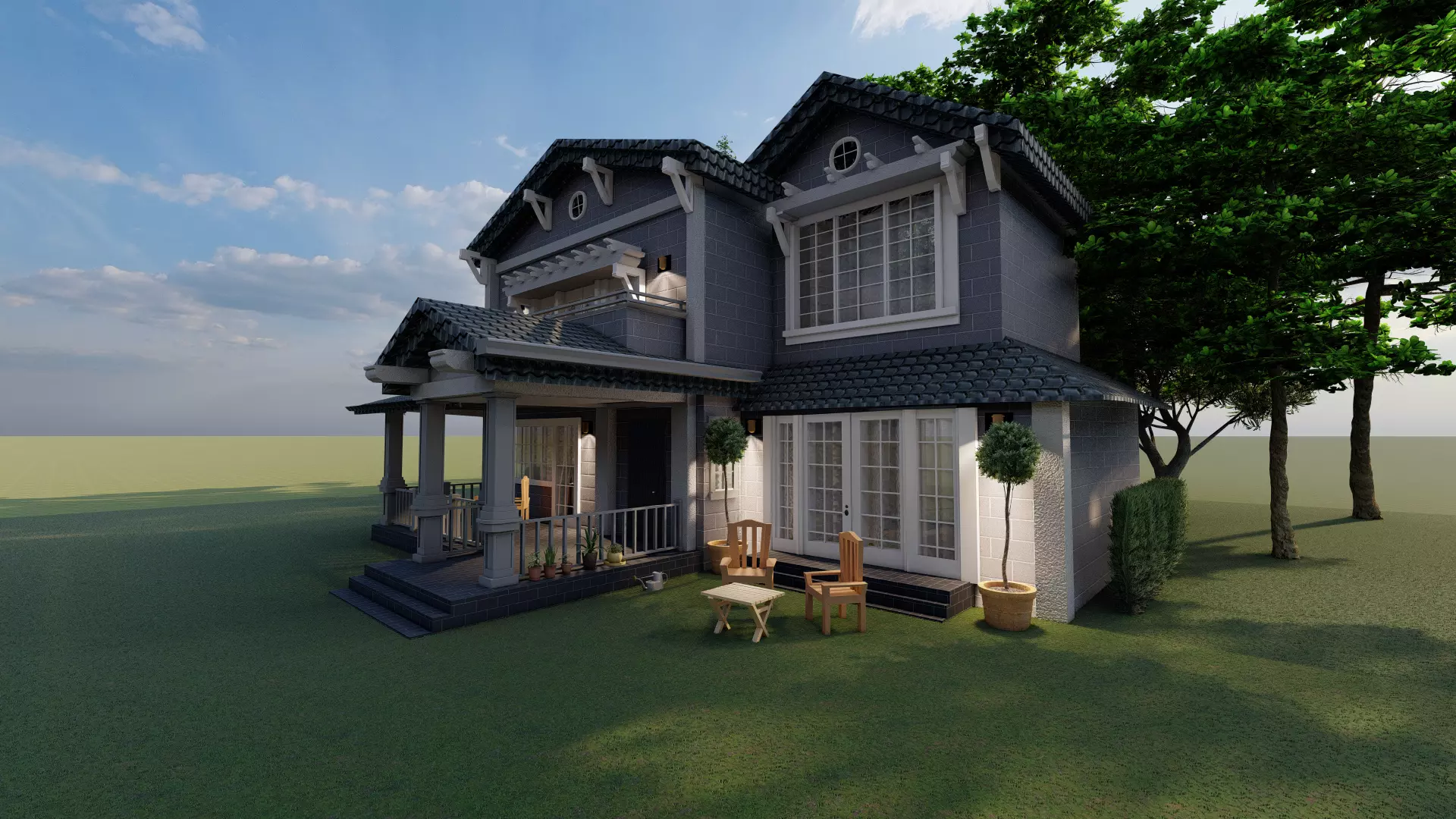 Exterior Country House With Beautiful Nature 3D model_0