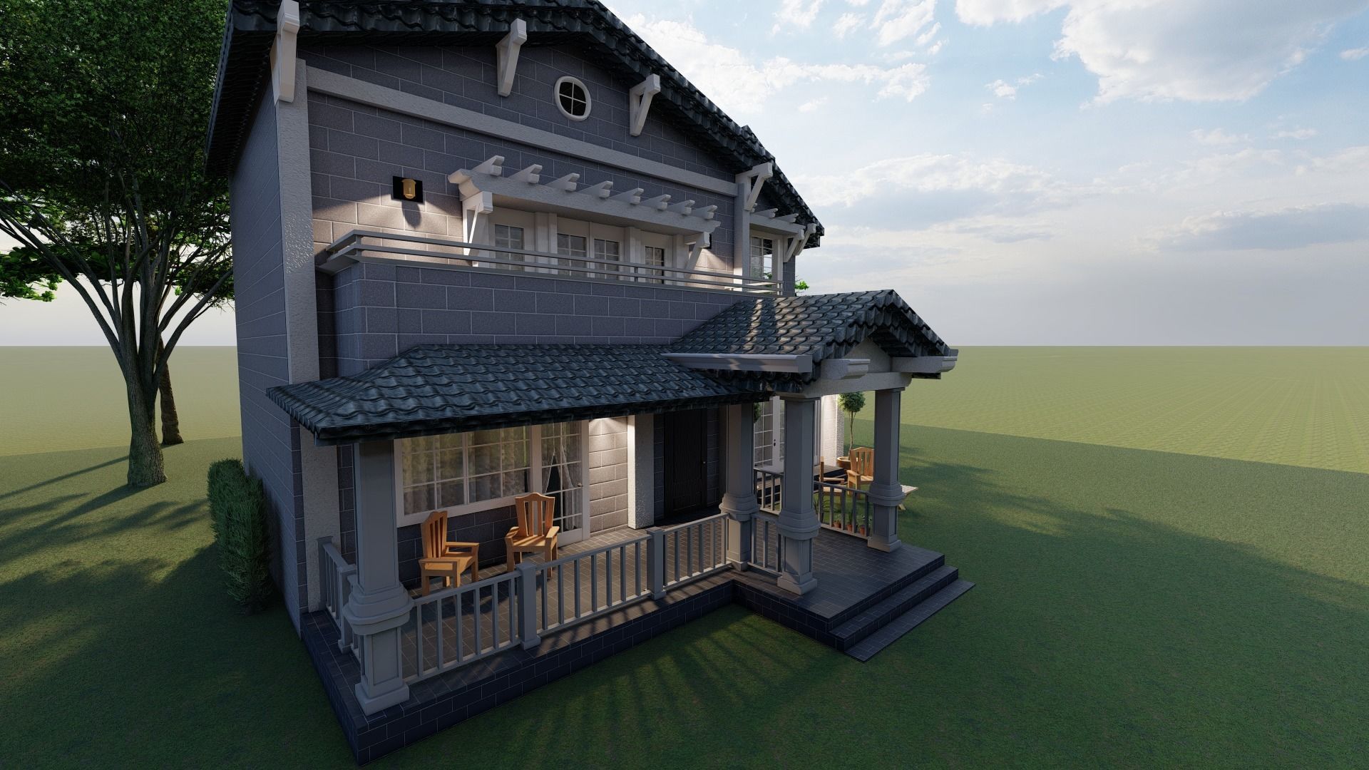 Exterior Country House With Beautiful Nature 3D model_4