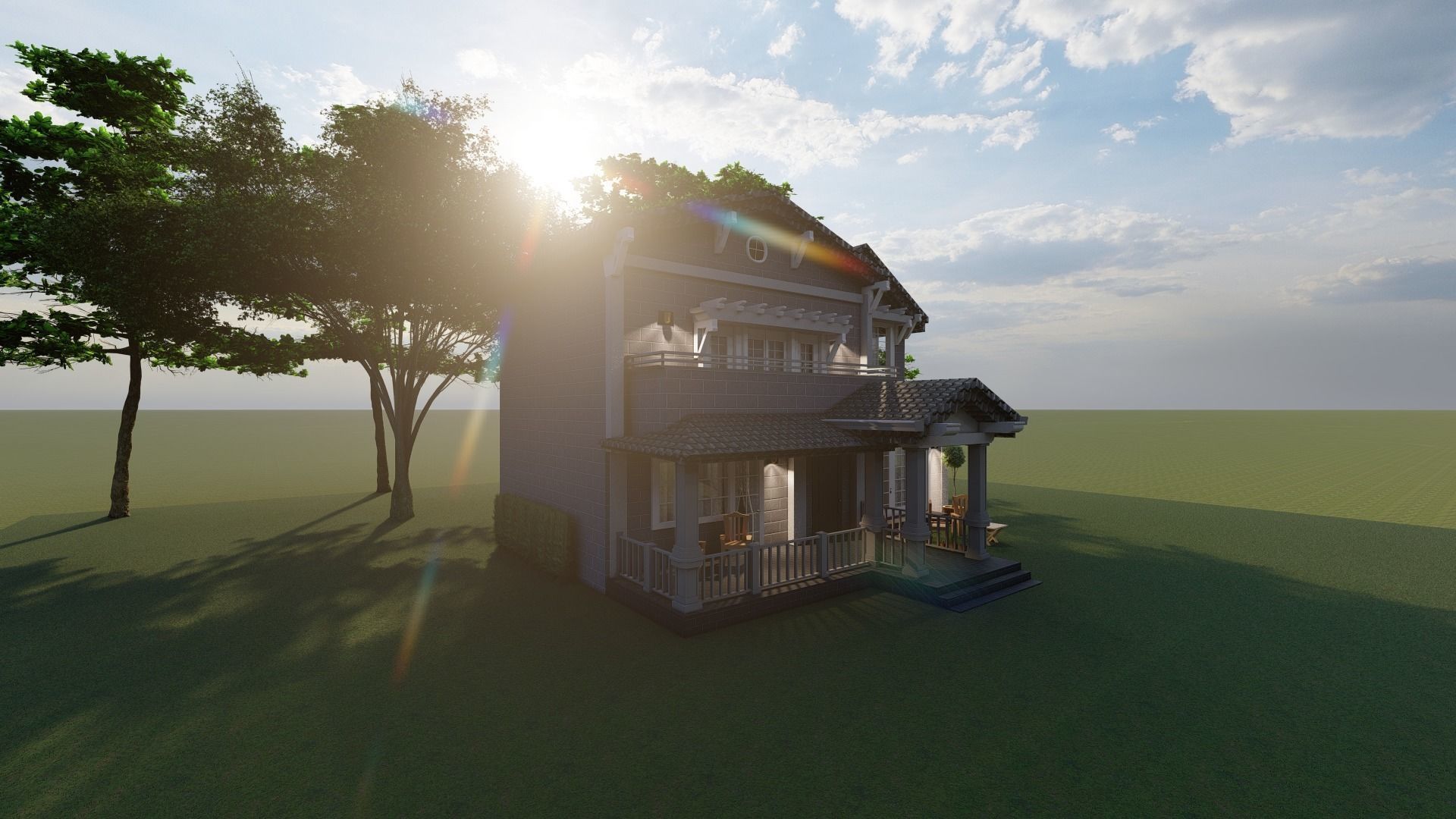 Exterior Country House With Beautiful Nature 3D model_1