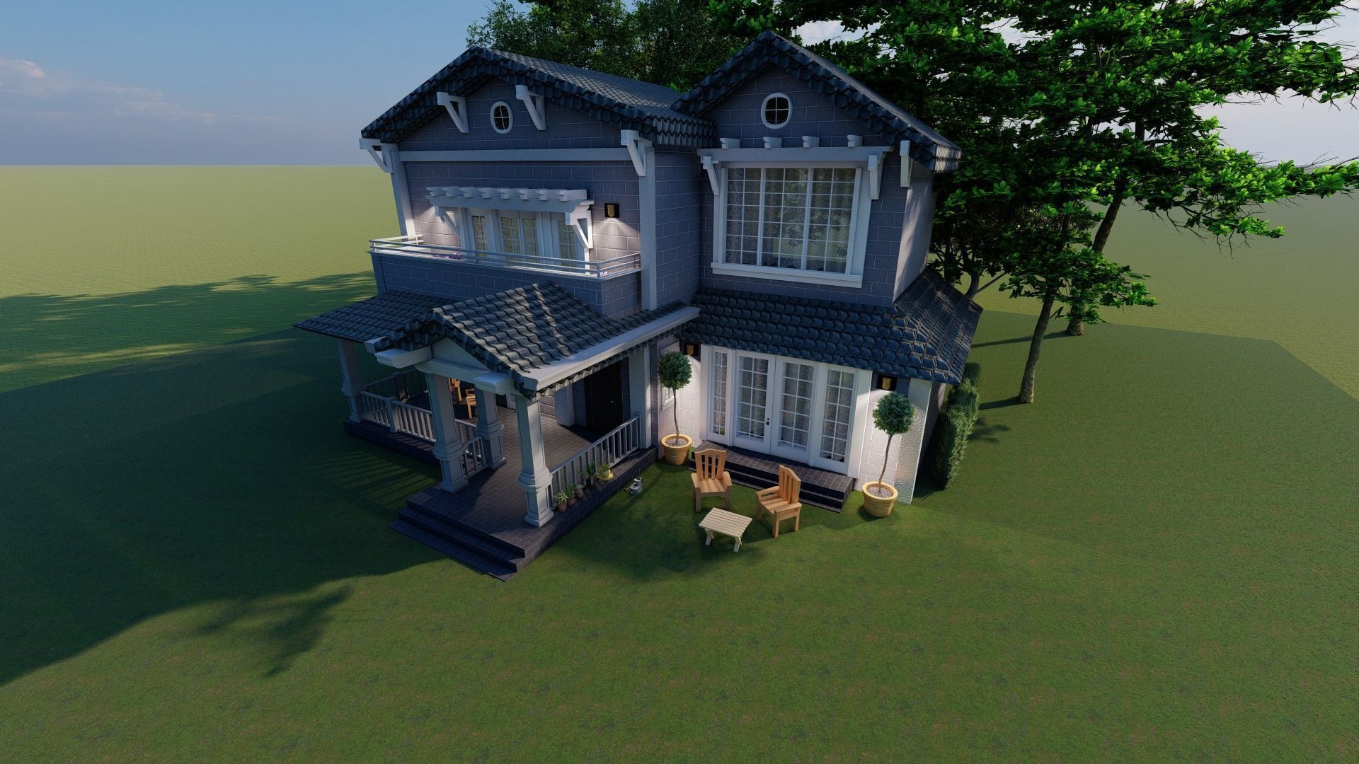 Exterior Country House With Beautiful Nature 3D model_7