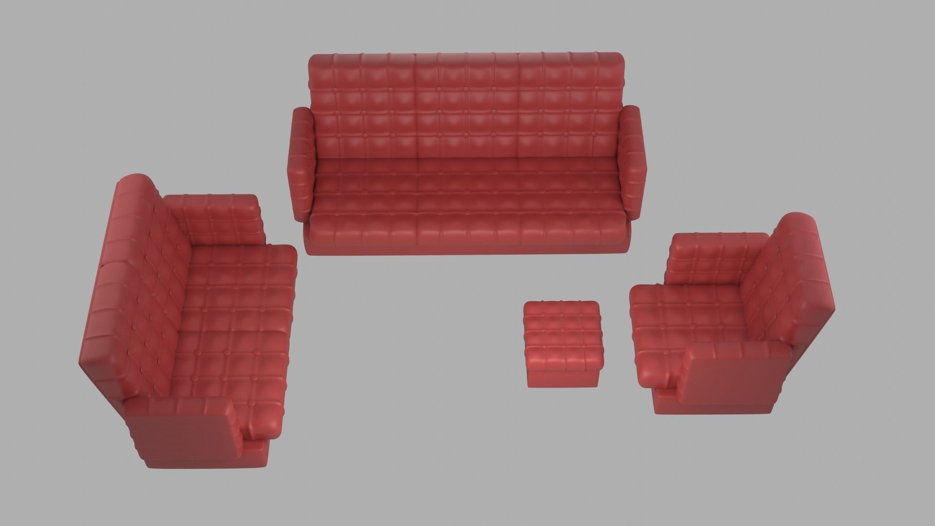 Red Leather Sofa Set 3D model_5