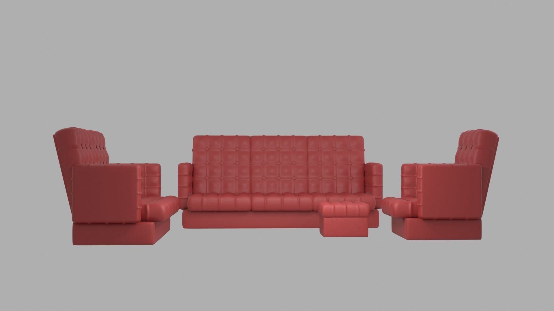 Red Leather Sofa Set 3D model_3