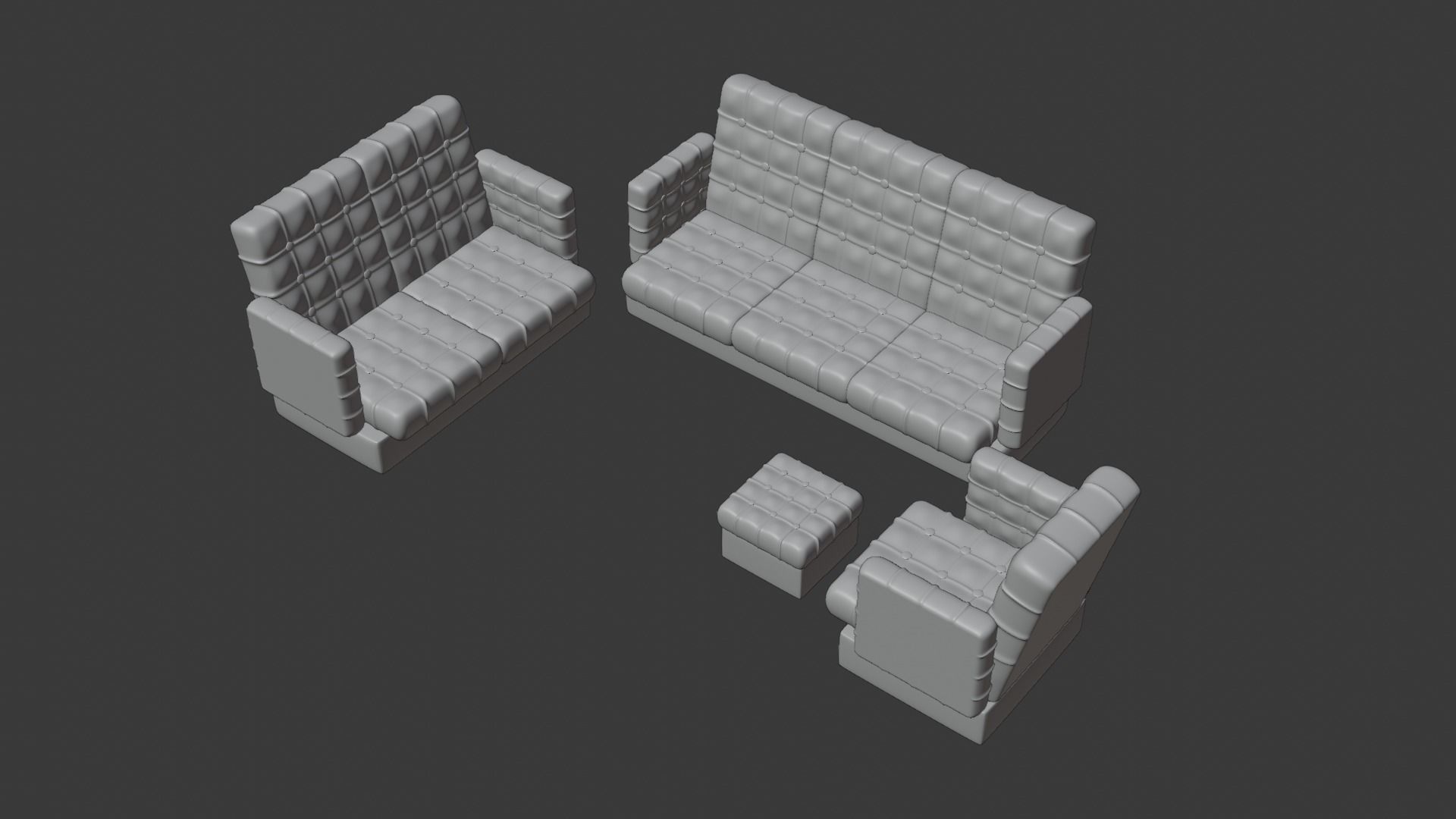 Red Leather Sofa Set 3D model_1