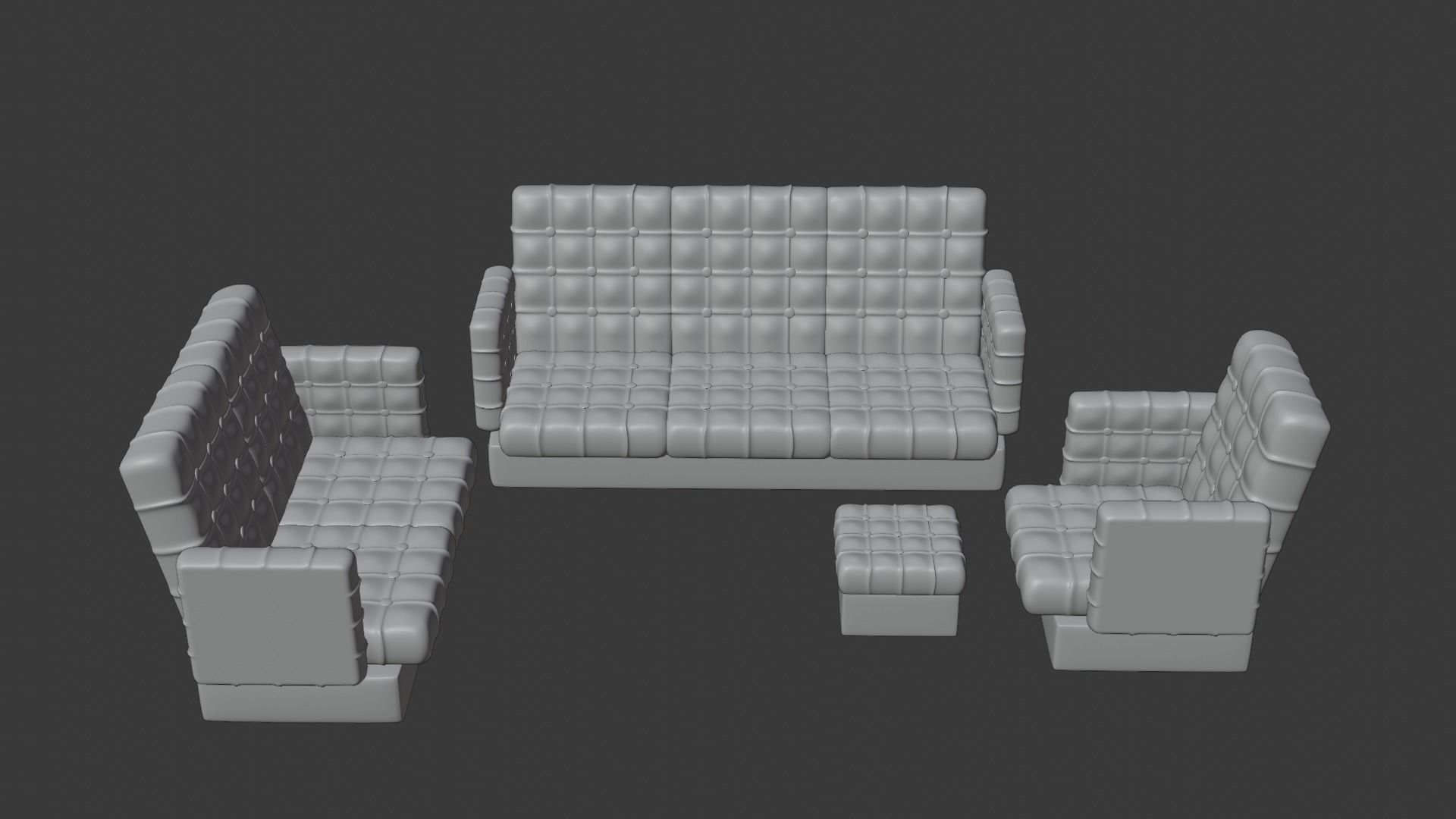 Red Leather Sofa Set 3D model_4