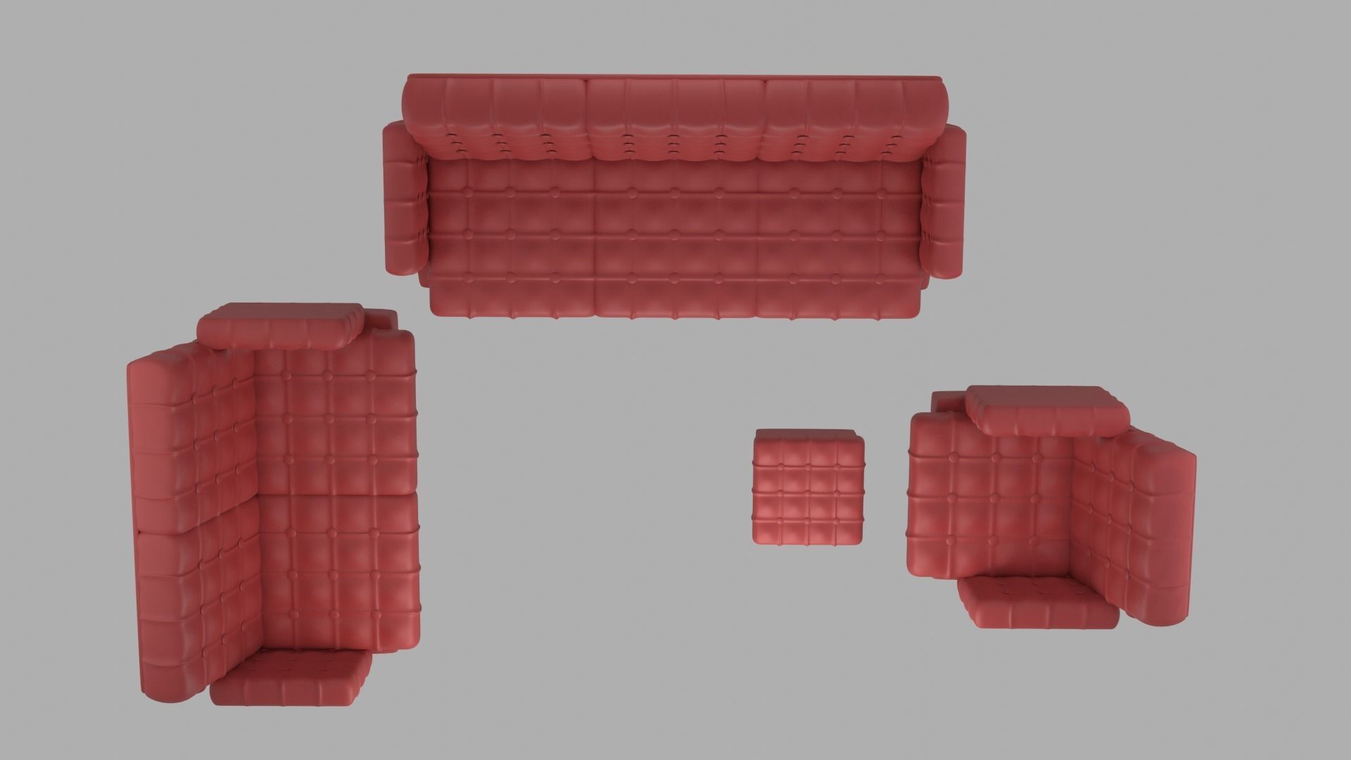 Red Leather Sofa Set 3D model_7