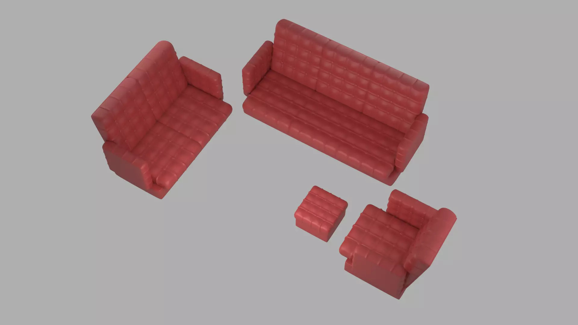 Red Leather Sofa Set 3D model_0