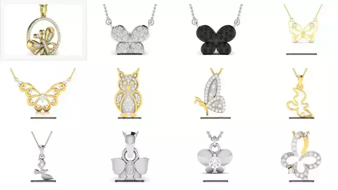 12 Butterfly Bird Women necklace 3dm render detail 3D Model Collection