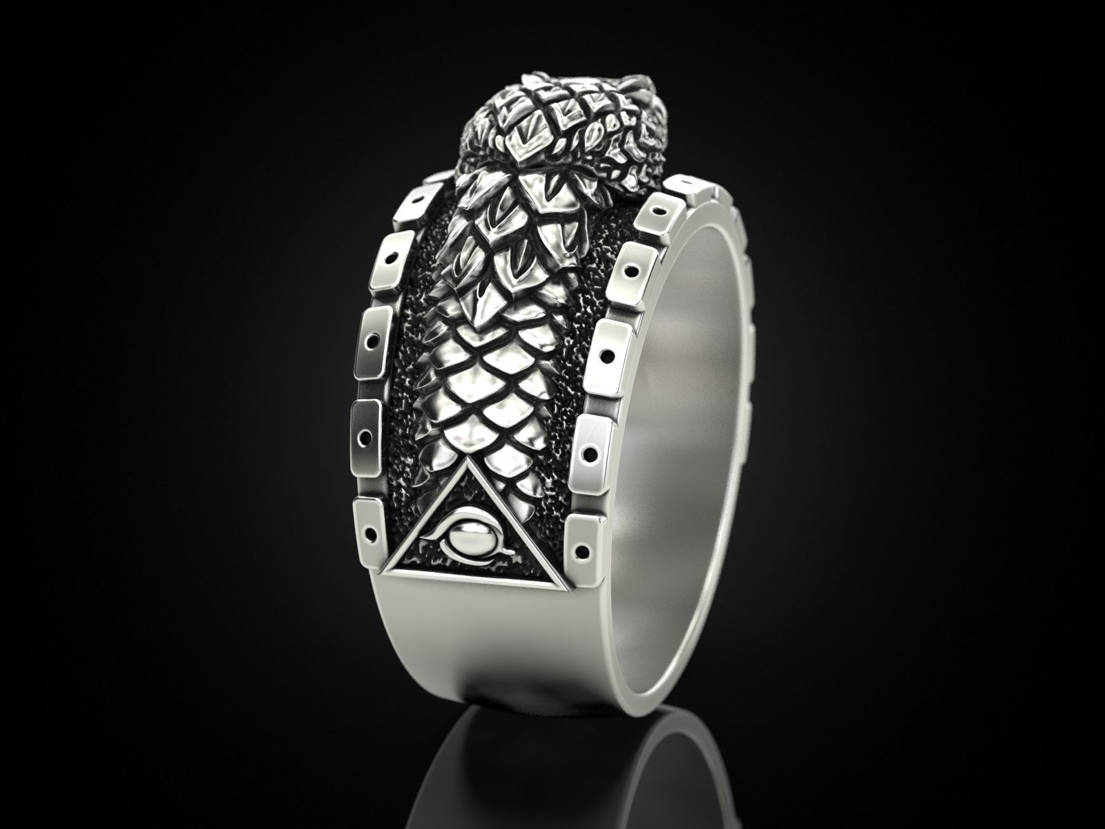Ouroboros snake all seeing eye of masons ring 3D print model_8