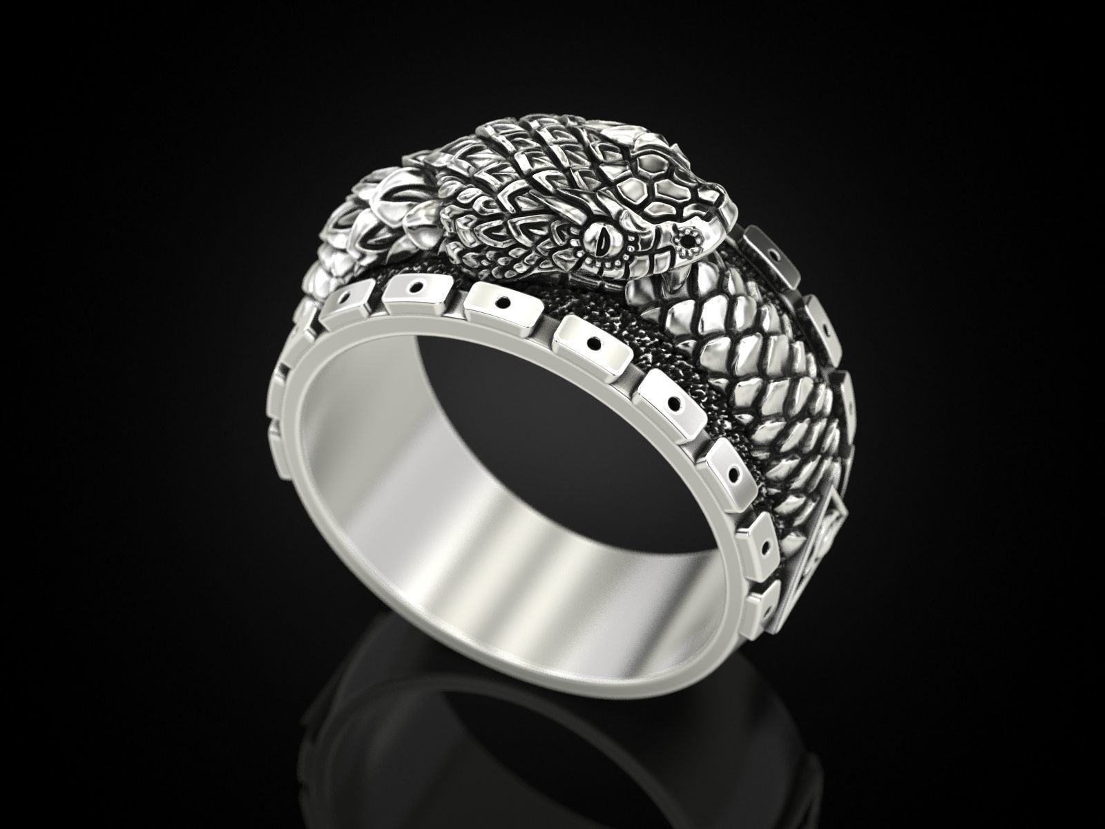 Ouroboros snake all seeing eye of masons ring 3D print model_2