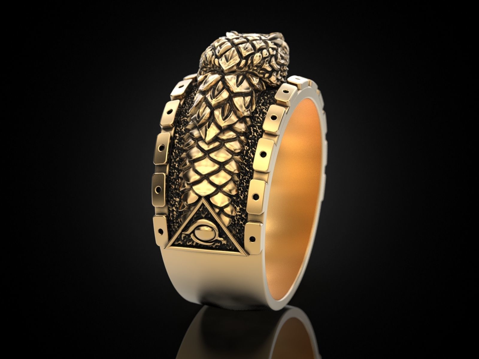 Ouroboros snake all seeing eye of masons ring 3D print model_22