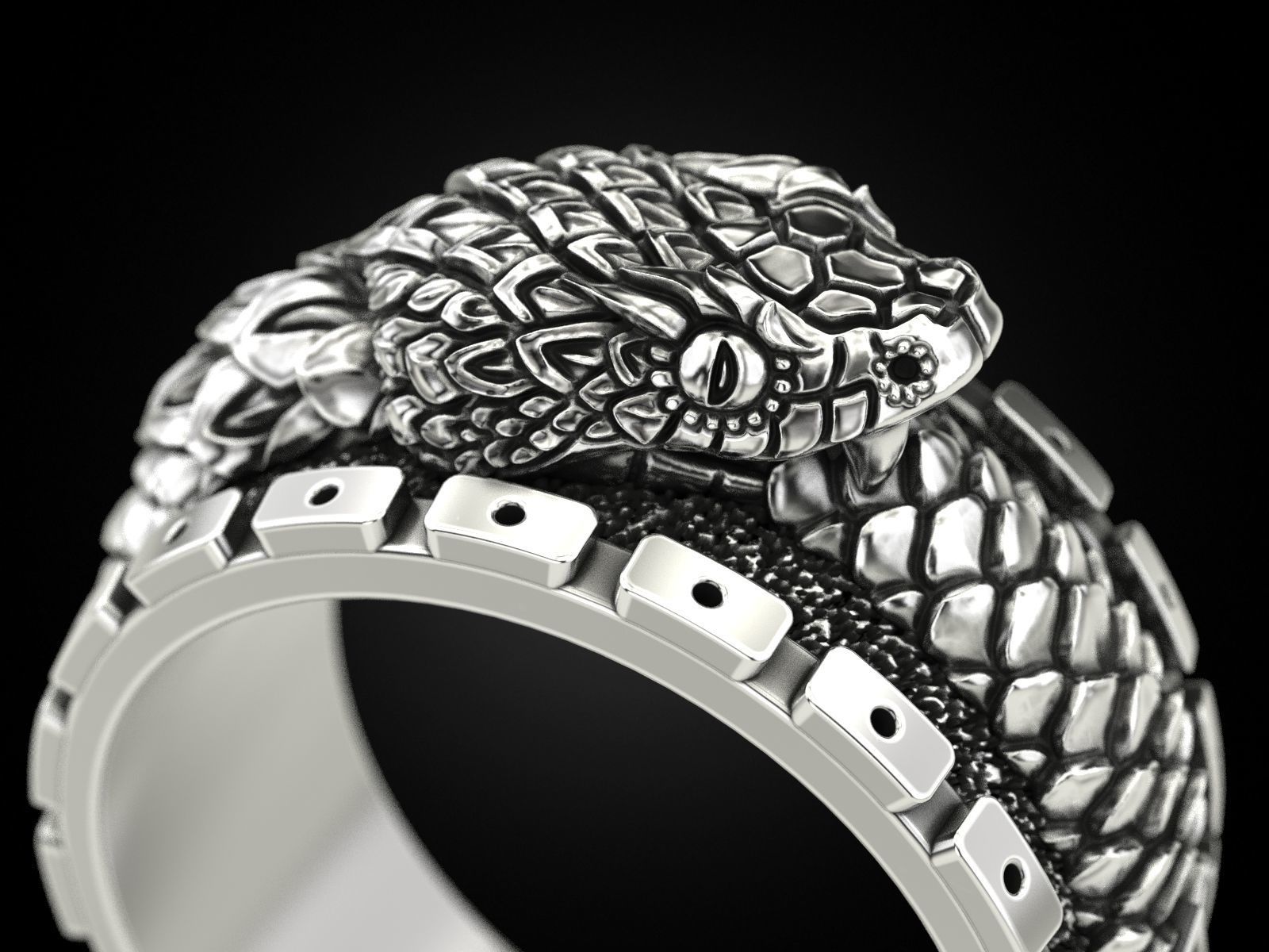 Ouroboros snake all seeing eye of masons ring 3D print model_1