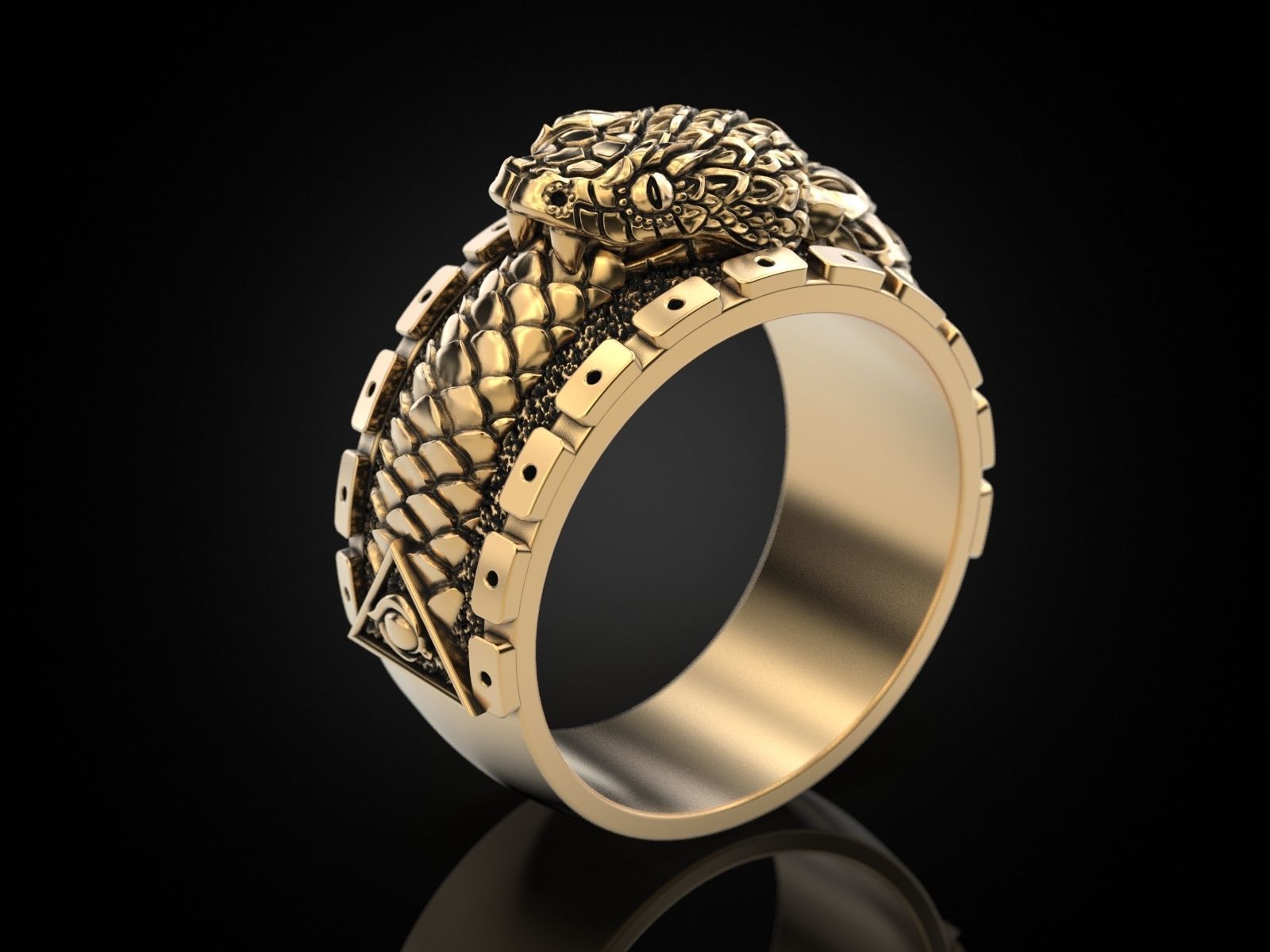Ouroboros snake all seeing eye of masons ring 3D print model_17