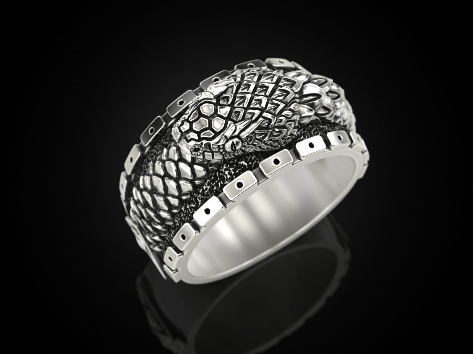 Ouroboros snake all seeing eye of masons ring 3D print model_4