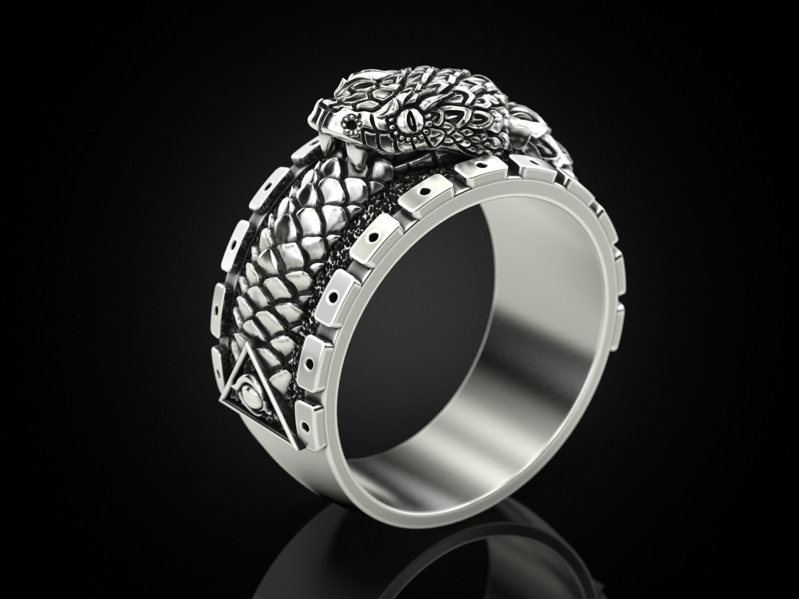 Ouroboros snake all seeing eye of masons ring 3D print model_3