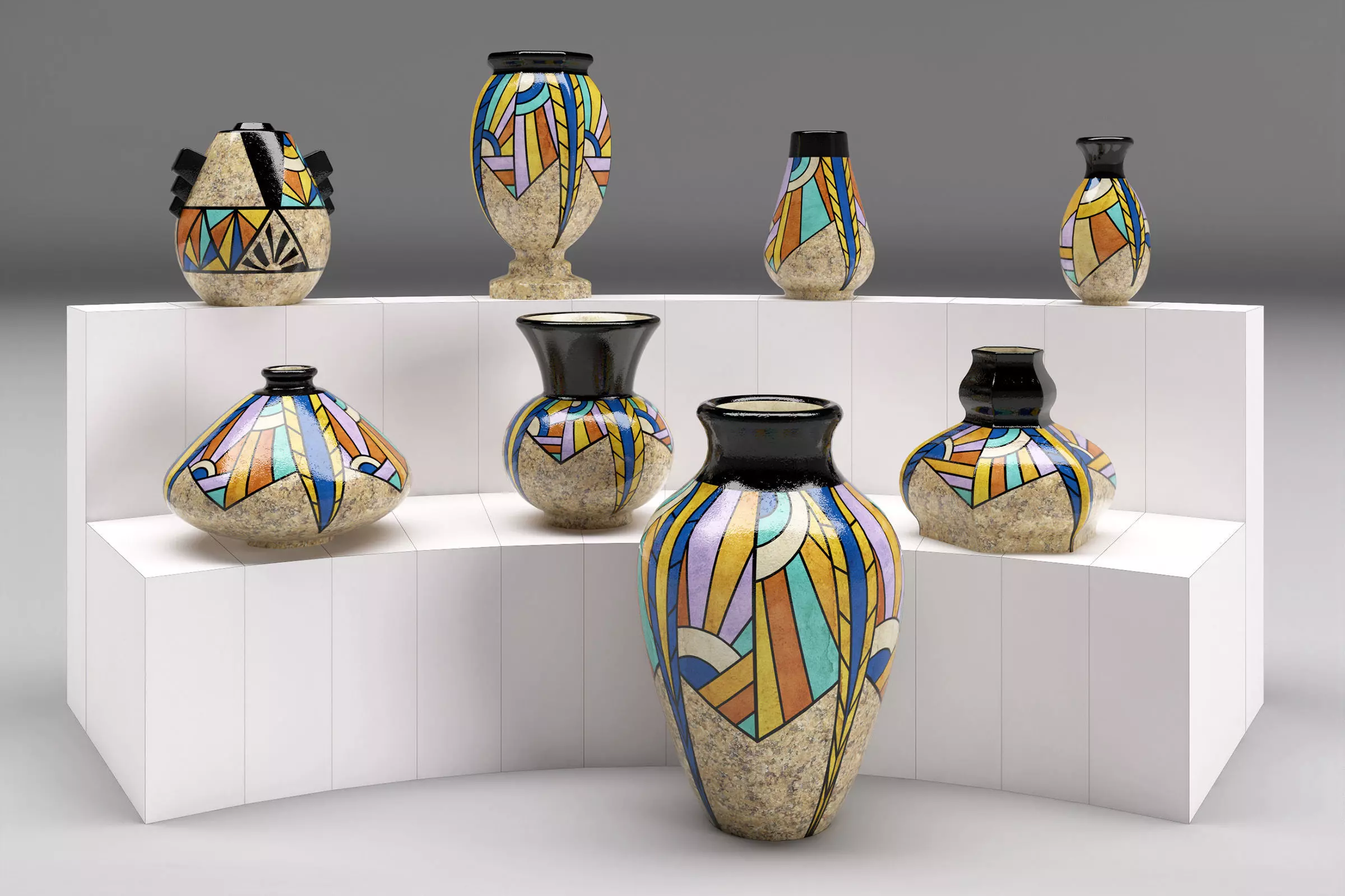 Art Deco vase collection Free 3D model