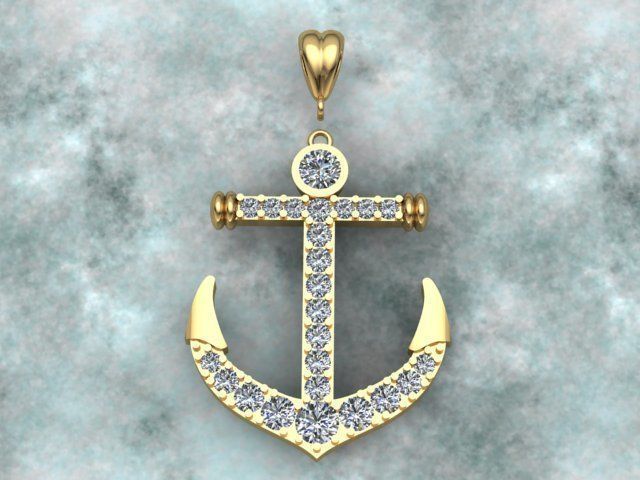 Anchor Diamond Necklace 3D print model_2