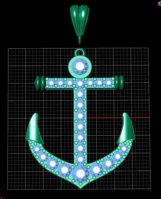 Anchor Diamond Necklace 3D print model_4