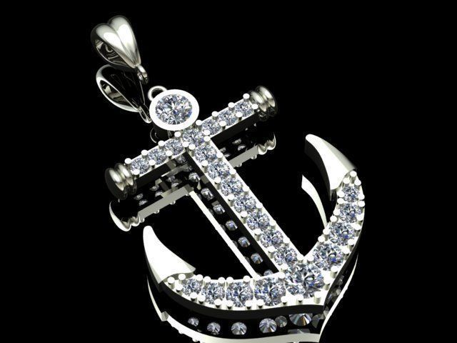 Anchor Diamond Necklace 3D print model_3