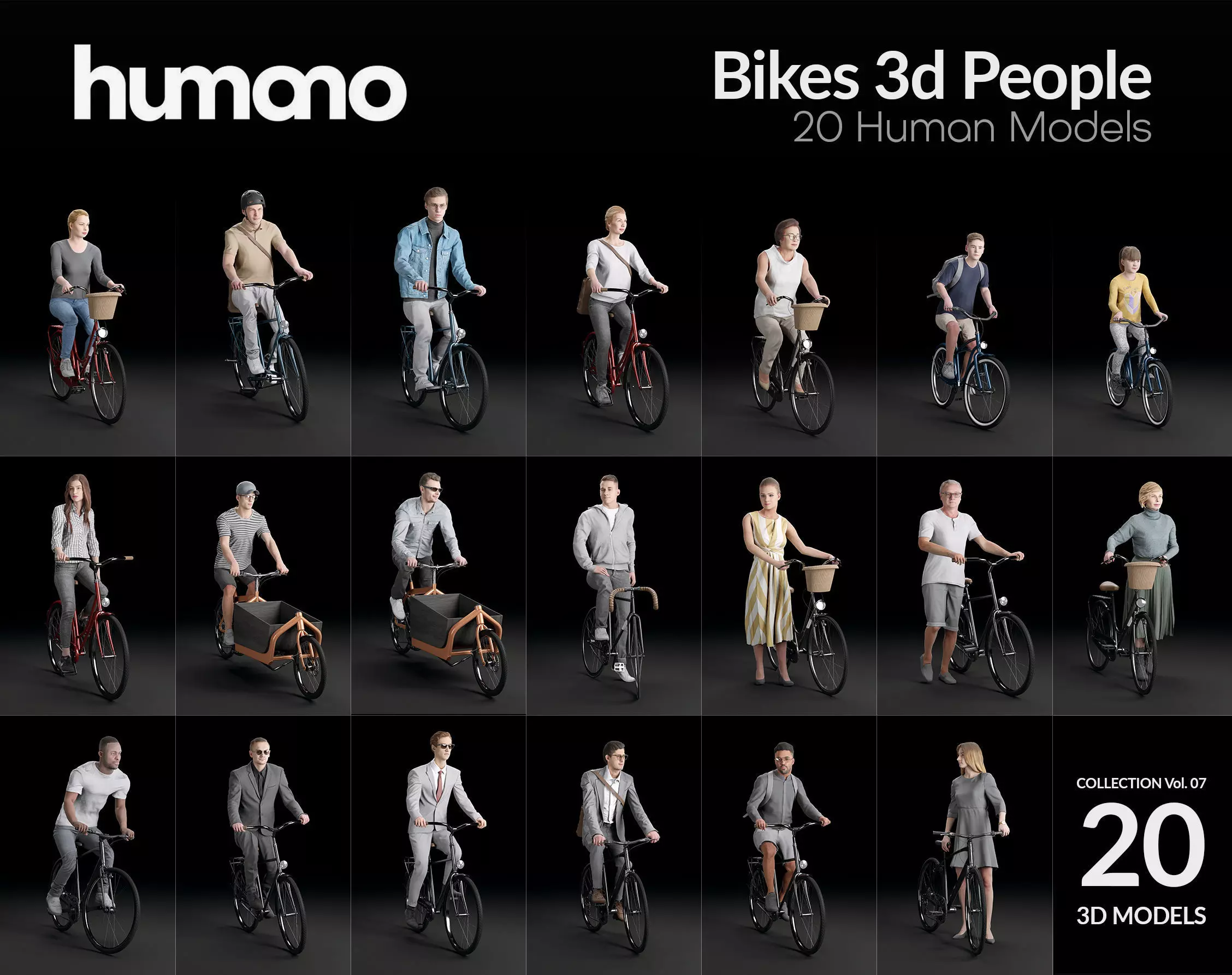 Humano 20-Collection 07 -  BIKES PEOPLE - 20x 3D models  3D model_0