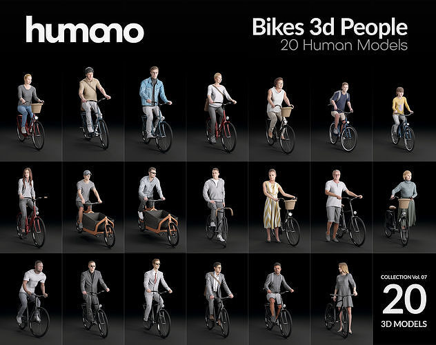 Humano 20-Collection 07 -  BIKES PEOPLE - 20x 3D models  3D model