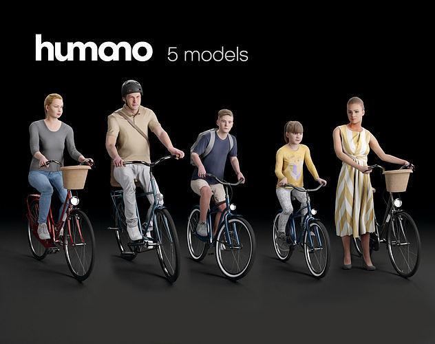 Humano 5-PACK - PEOPLE - BIKING RIDING BIKE - 5x 3d models 07B 3D Model Collection