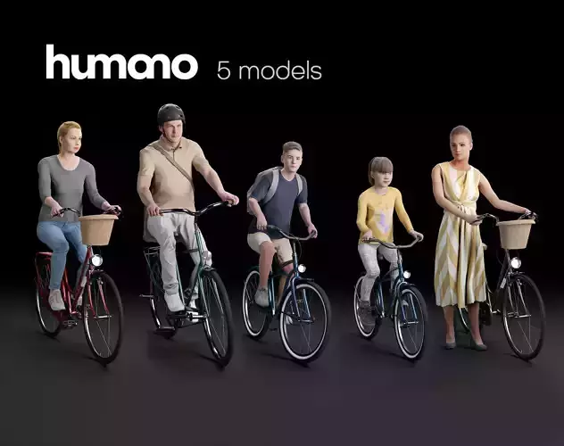 Humano 5-PACK - PEOPLE - BIKING RIDING BIKE - 5x 3d models 07B 3D Model Collection