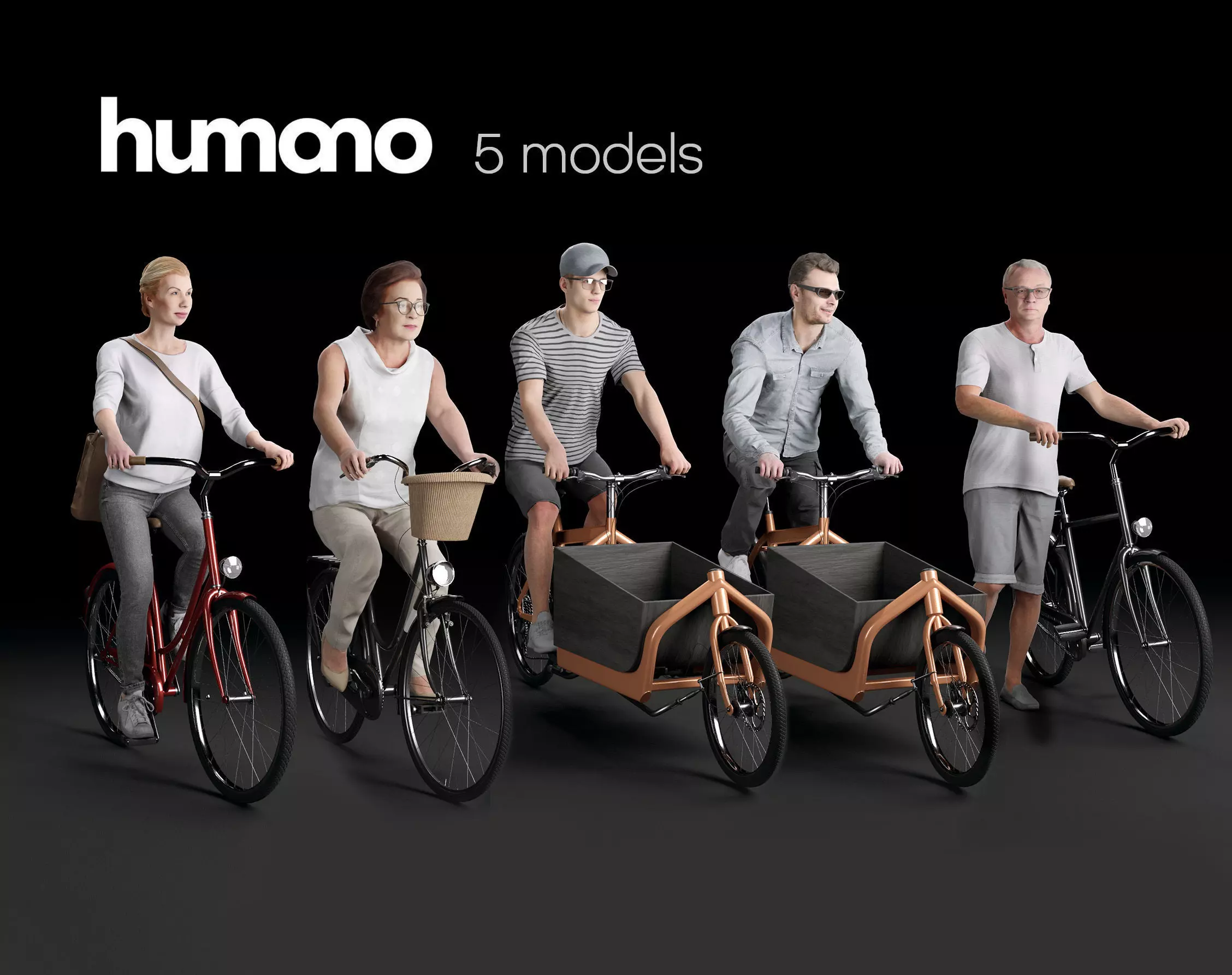 Humano 5-PACK - PEOPLE - BIKING RIDING BIKE - 5x 3d models 07C 3D Model Collection_0
