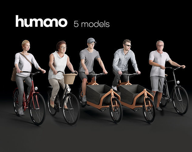 Humano 5-PACK - PEOPLE - BIKING RIDING BIKE - 5x 3d models 07C 3D Model Collection