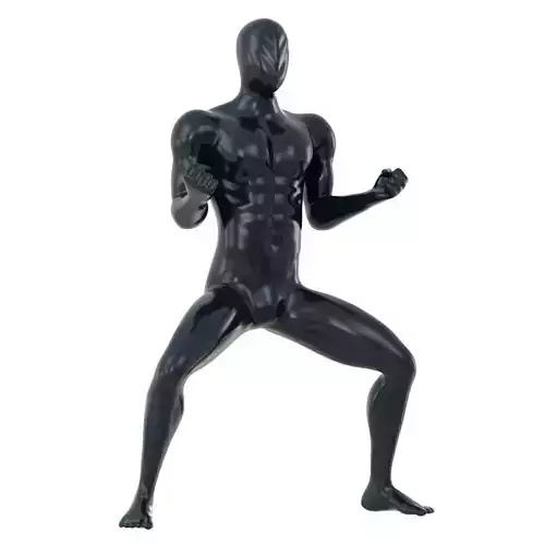The mannequin stands in a karate pose 149